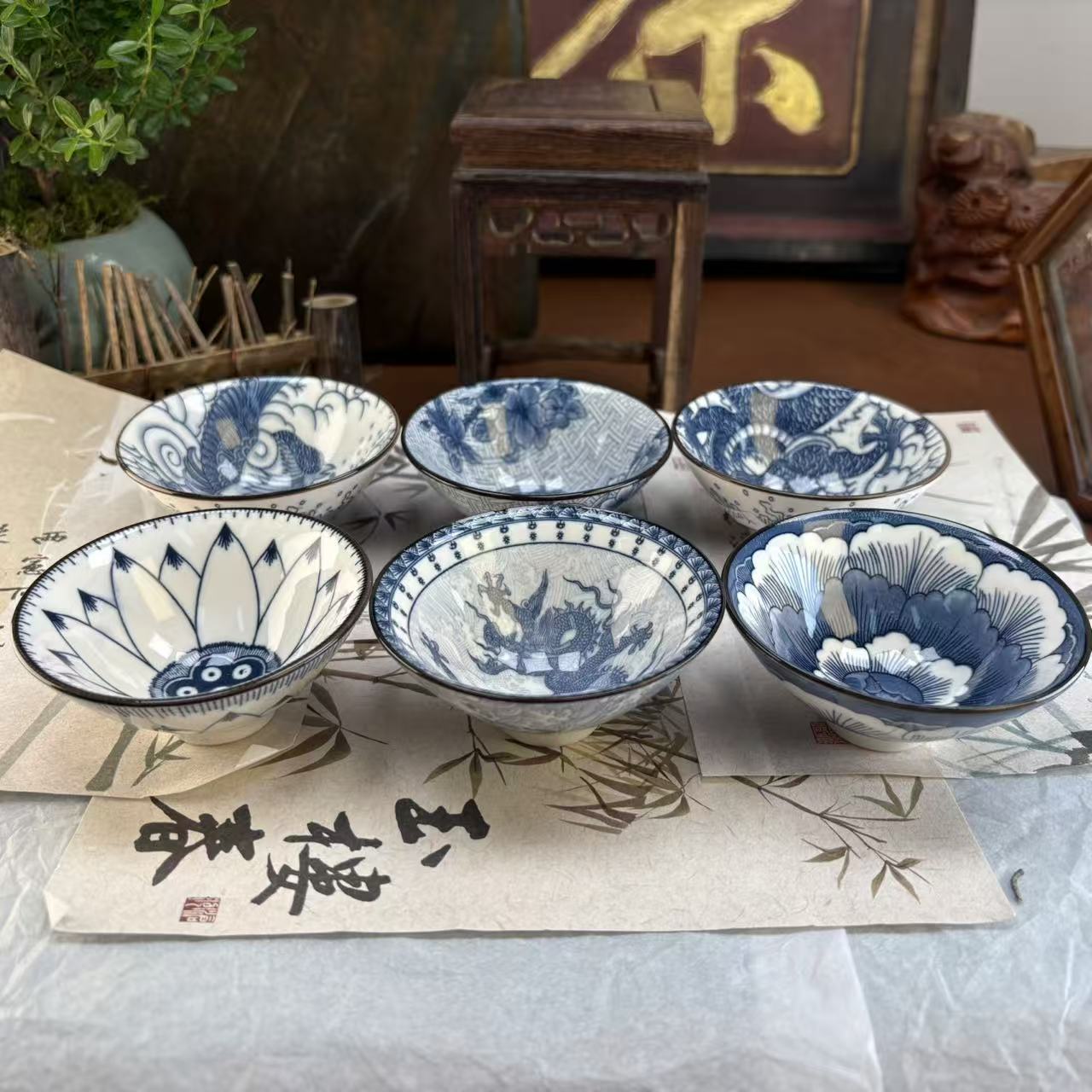 青花斗笠杯6个装-0050-0104