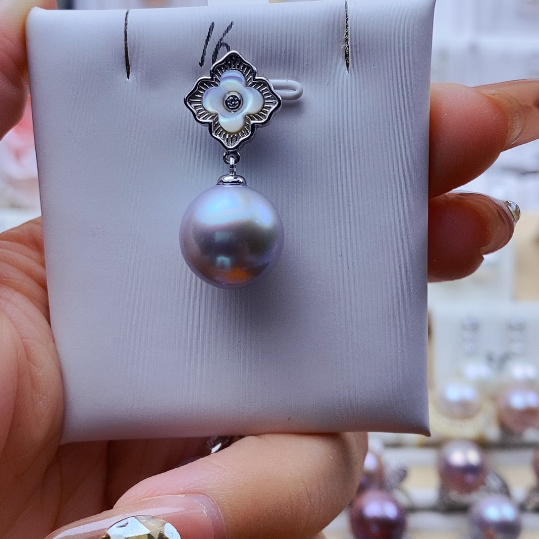 淡水珍珠银S925镶嵌吊坠(赠链)繁*