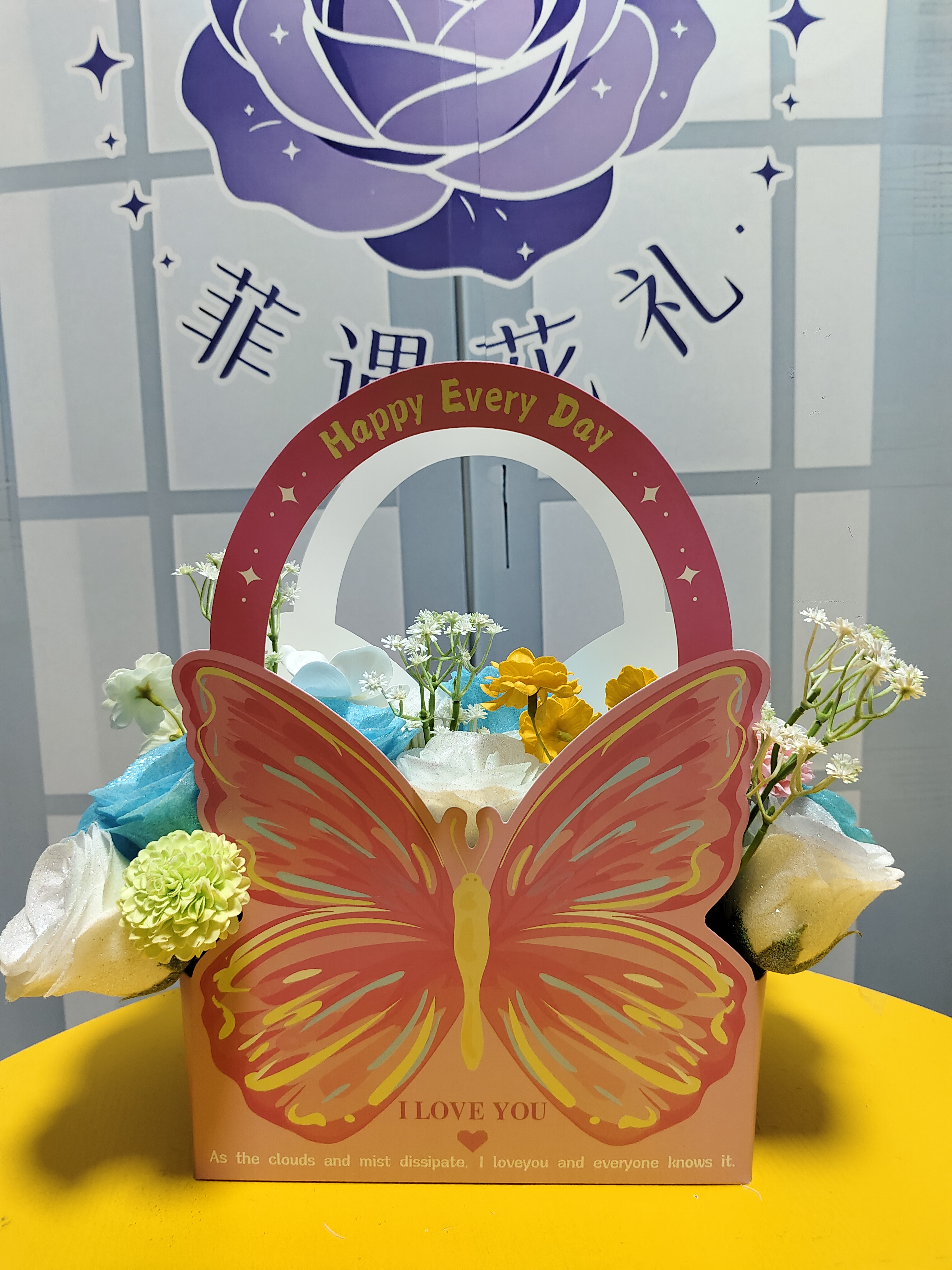 卡通闪粉仿真花束（蓝白款）皂花儿童节日圣诞节礼物创意摆件装饰花