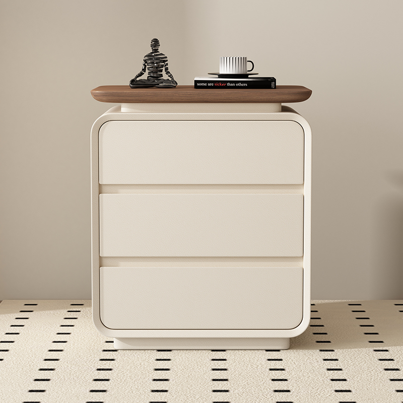 简约现代全实木床头柜皮质高级感三抽卧室轻奢奶油风小户型床边柜