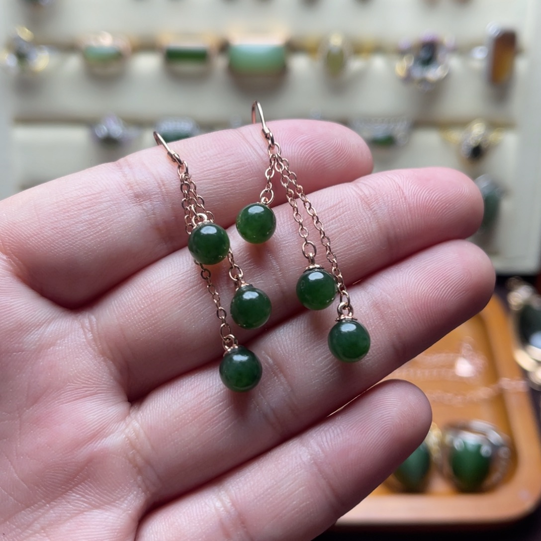 和田玉银S925镶嵌耳饰