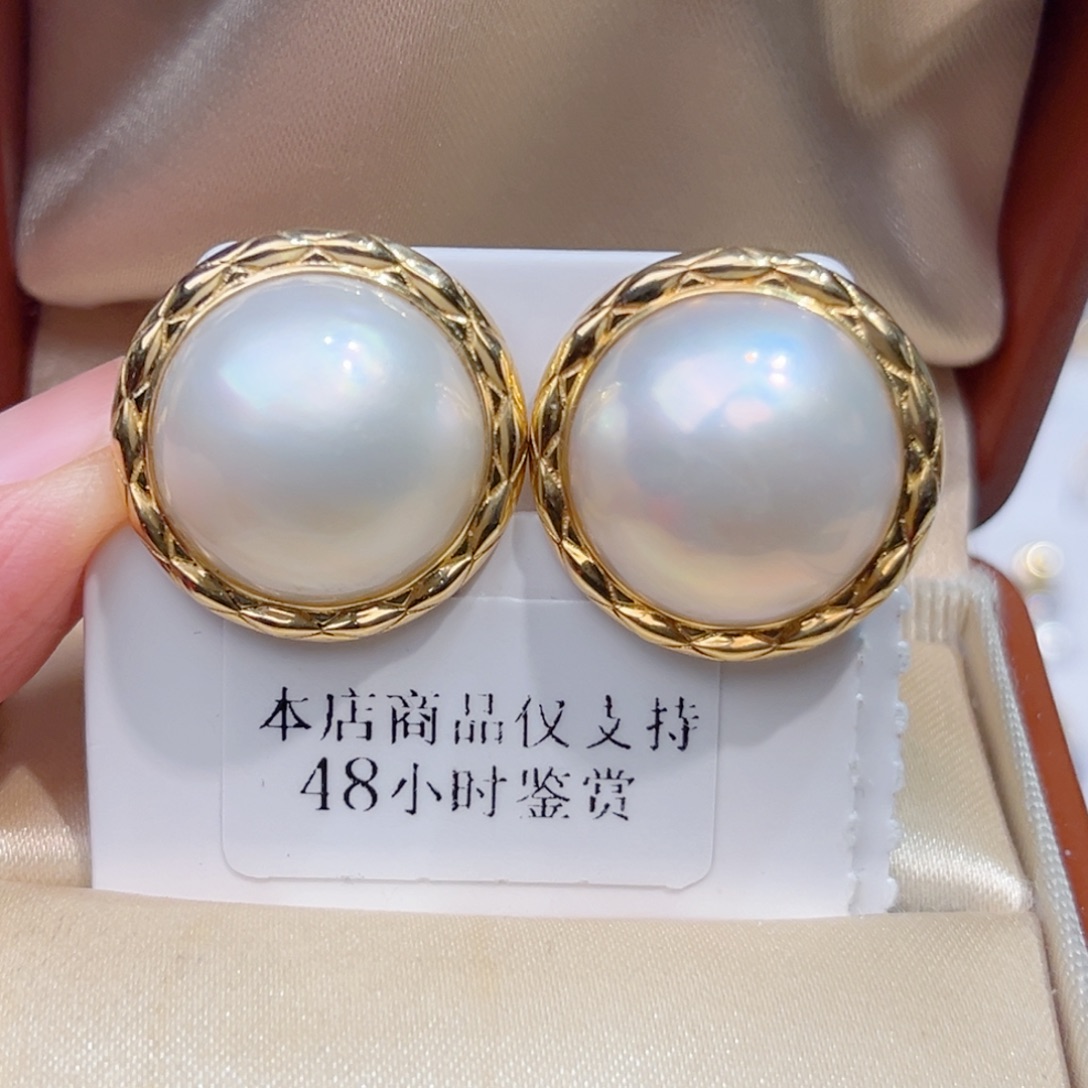 管***冰耳饰拼合珍珠（马贝珠）18K金镶嵌