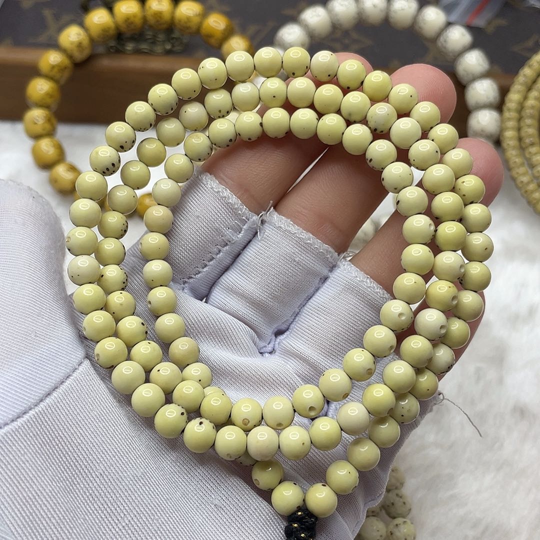 星月菩提吊坠石玉料瓷白大留白圆珠108卡6