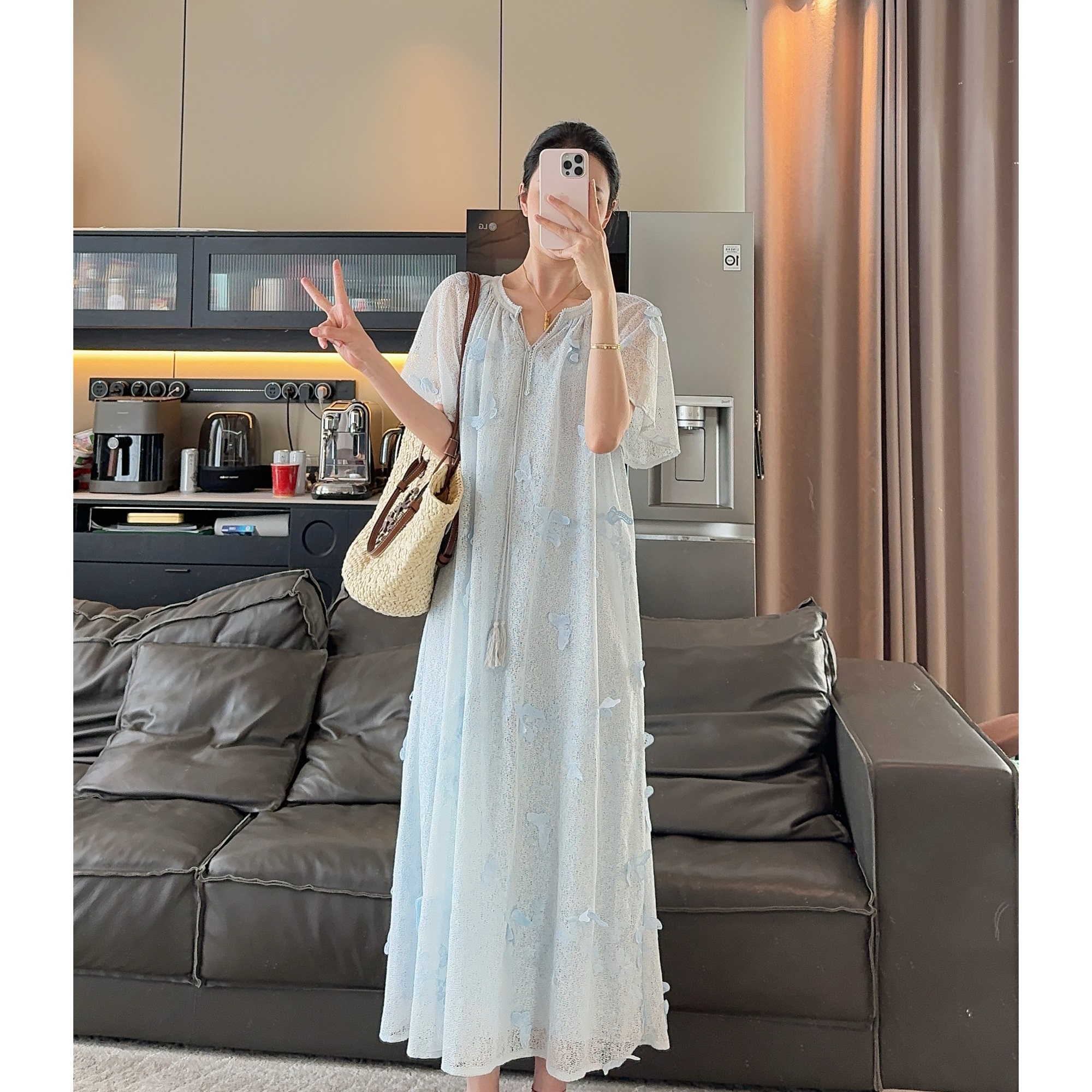 Zwinnie/詹维尼【蓝蝴蝶】慵懒版宽松显瘦连衣裙 GJE202508