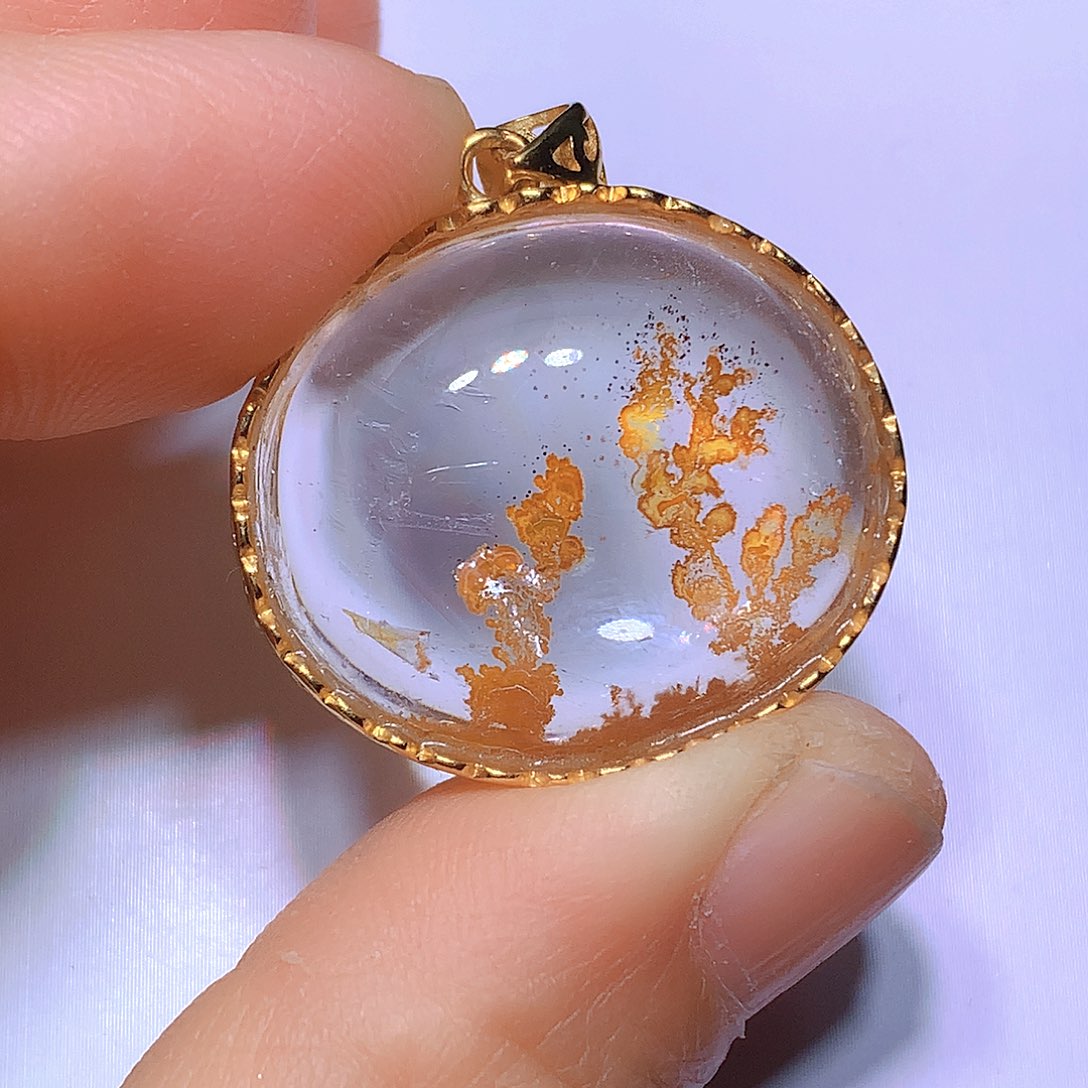 水晶吊坠银S925镀金镶嵌天然水晶