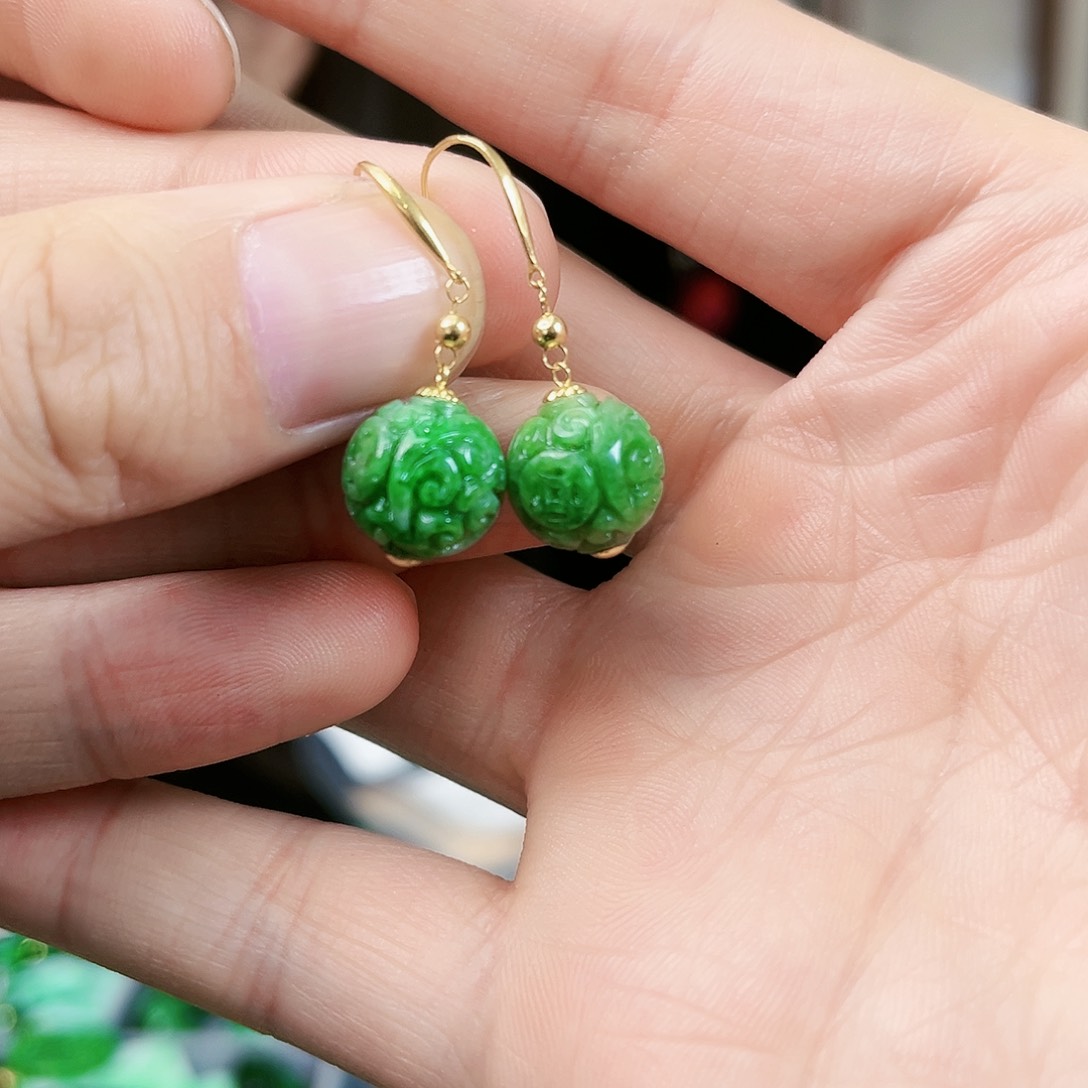 翡翠耳饰18K金镶嵌耳饰
