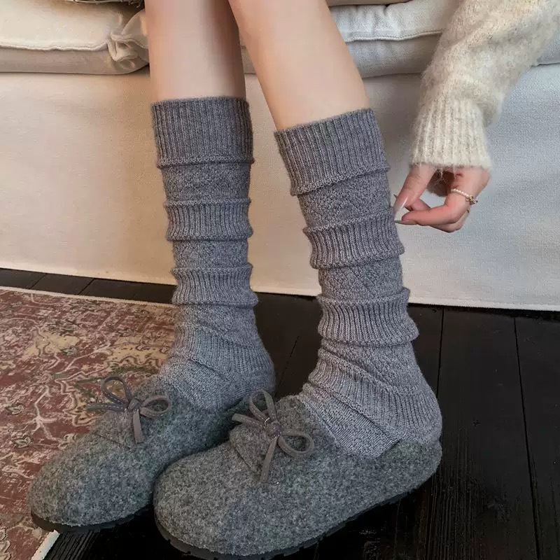 长筒袜堆堆袜冬季保暖纯色学生女中筒袜厚款学院风加厚小腿袜日系