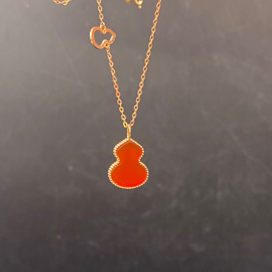 18K金双葫芦项链 女士项链显气质 小众红葫芦金项链 金链情人礼物