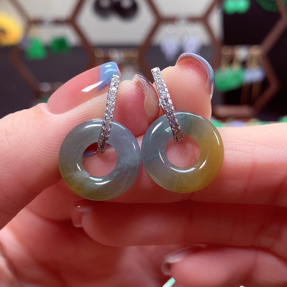 翡翠耳饰银S925镶嵌天然翡翠