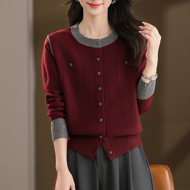 圆领针织开衫外套女春秋新款宽松长袖外穿毛衣HY-2517