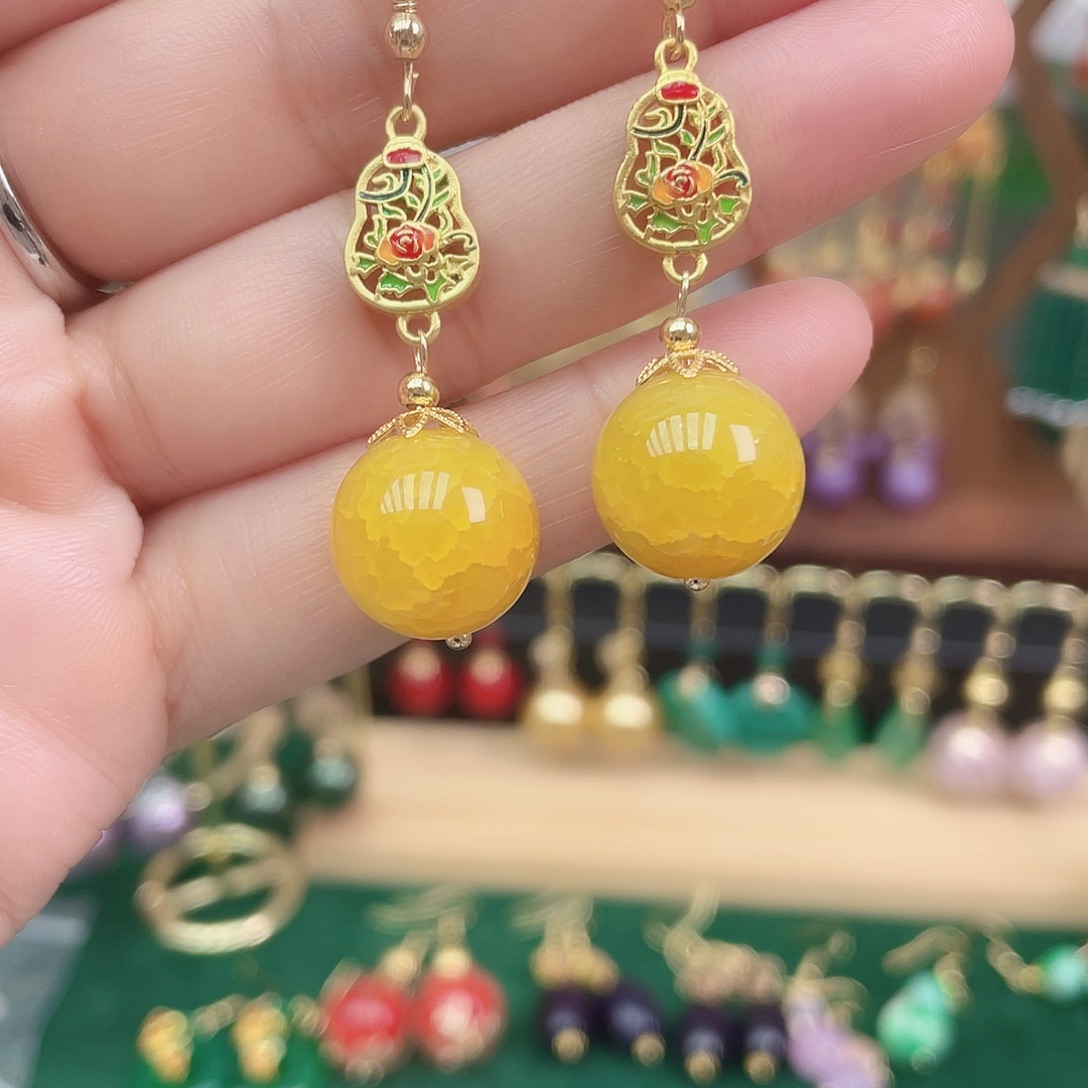 玛瑙/玉髓合金耳饰