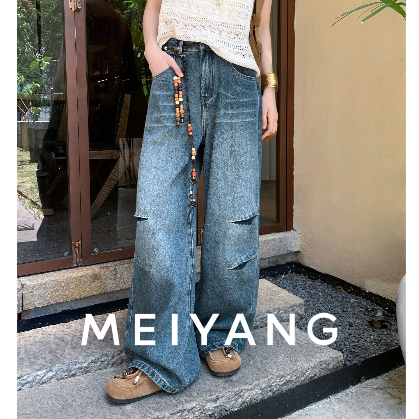 A美洋MEIYANG 四海牛仔裤【商场同款】肌理复古宽松阔腿【大60】-周四