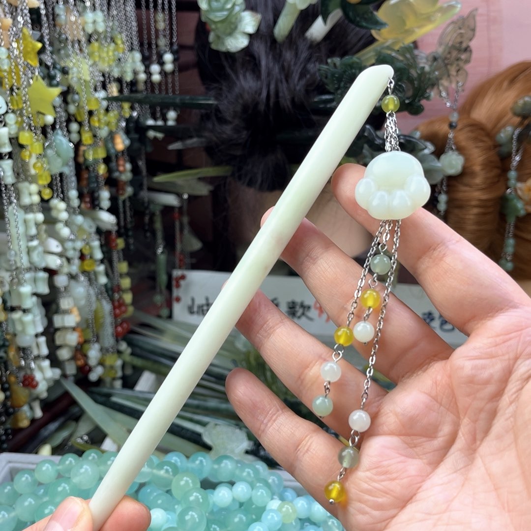 蛇纹石玉发饰未镶嵌默认微瑕岫玉发簪