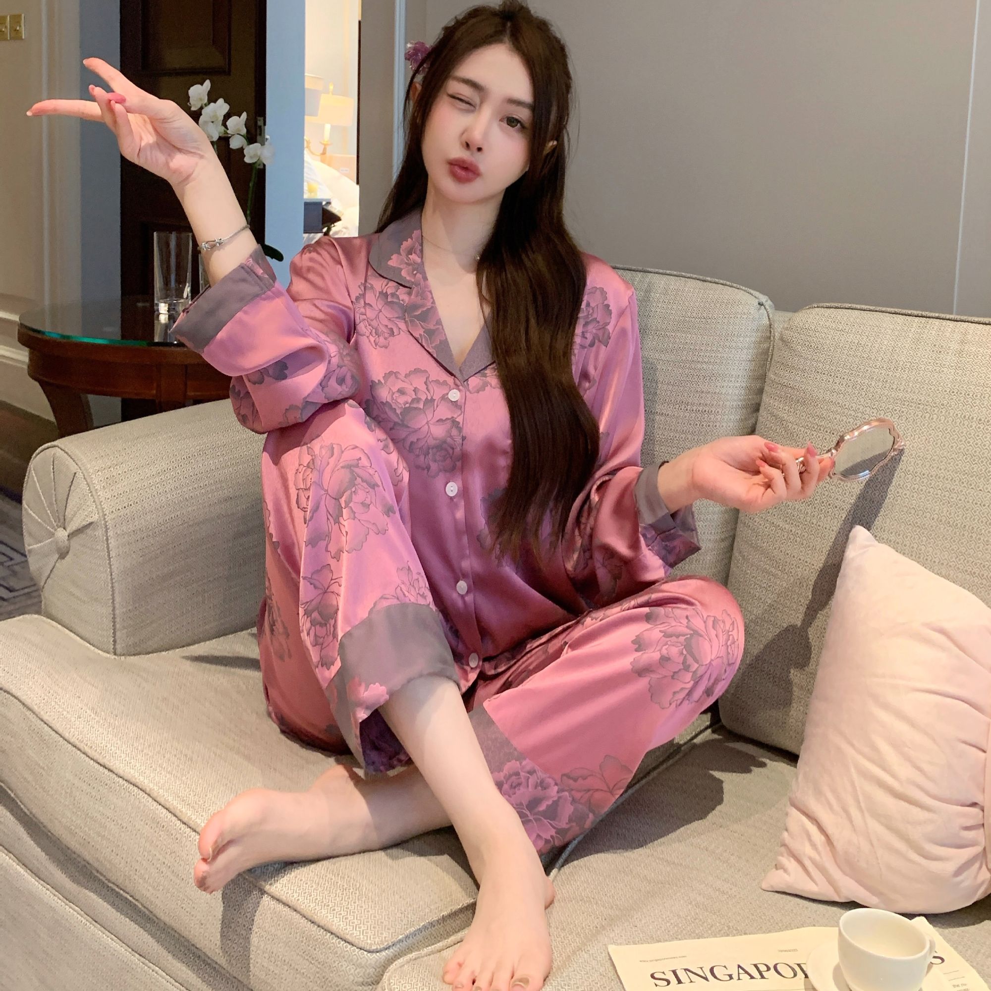 睡衣春秋季女士2025年新款长袖长裤两件套高级感中式家居服冬天