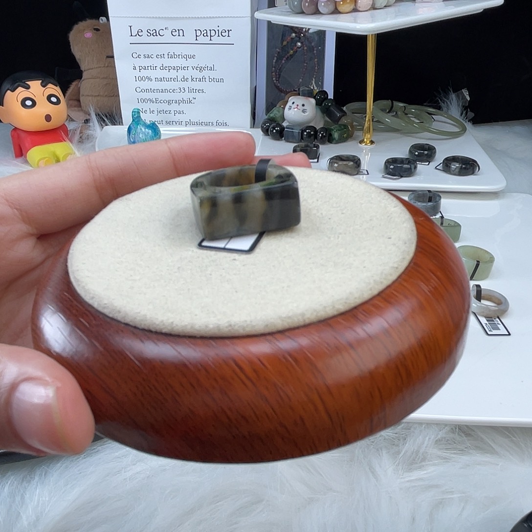 和田玉未镶嵌戒指U20青花马鞍17.0