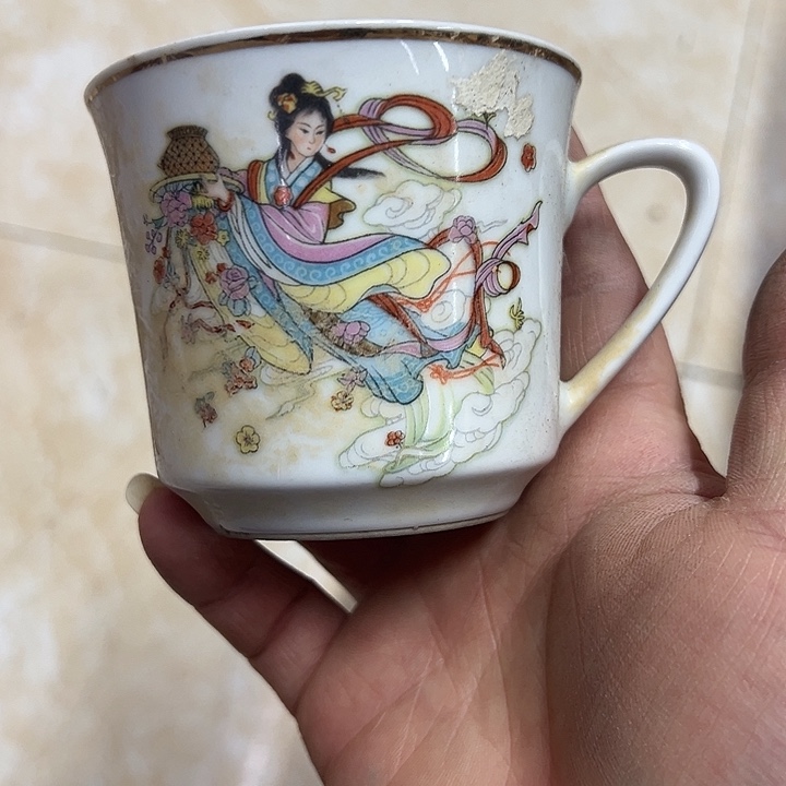 摆件陶天女耳杯景德镇