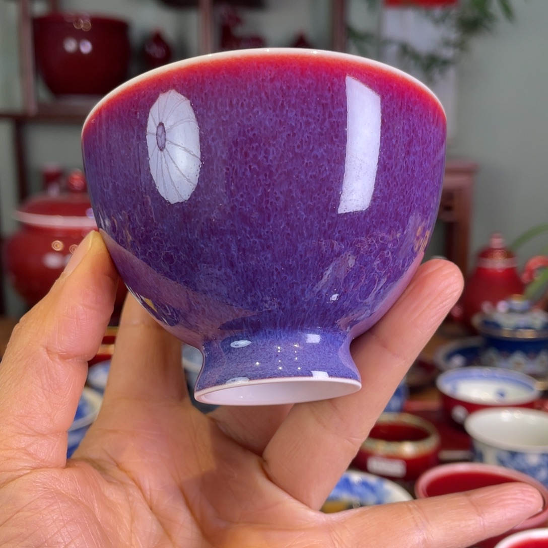 光***大清欢雅玩原矿玫瑰紫鸡心杯