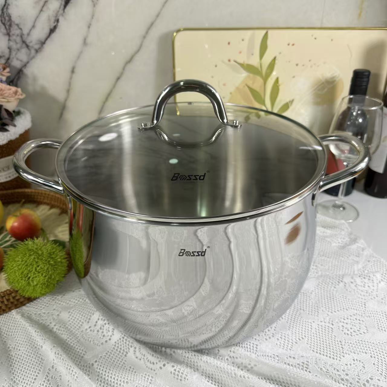 6-022  Bossd不锈钢双耳大肚汤锅30*20CM  整锅重约4.25KG  14L 