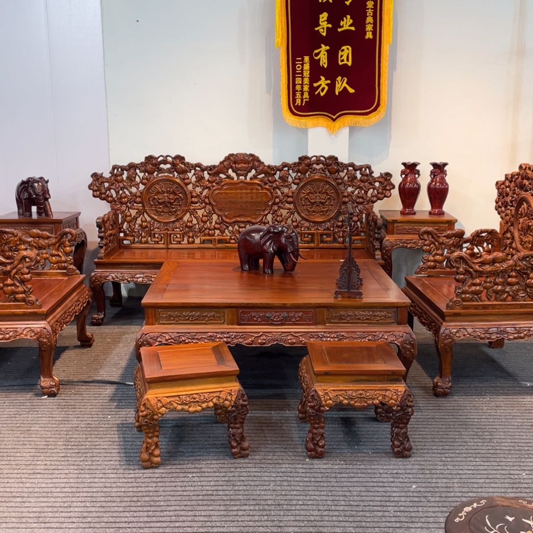 非洲紫檀（红花梨）沙发八件套18000包邮