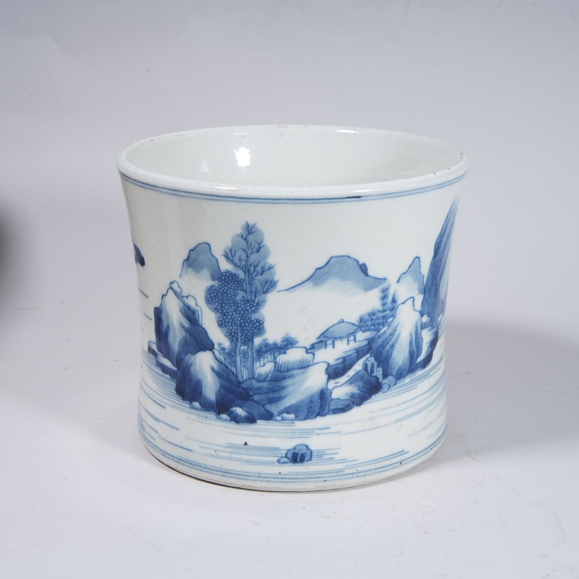 清康熙  青花山水人物故事笔筒 【华豫之门甄选】