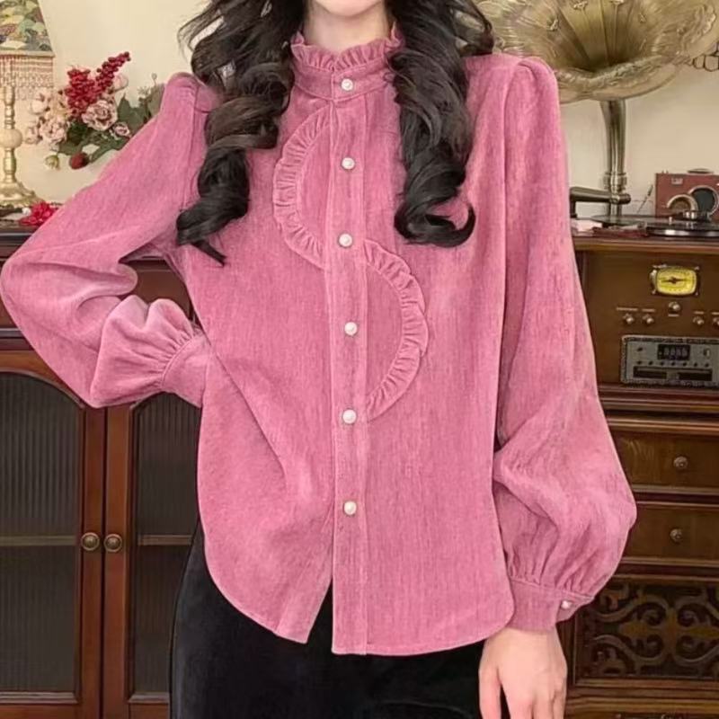 【港万】法式复古不规则木耳边设计感加厚衬衫