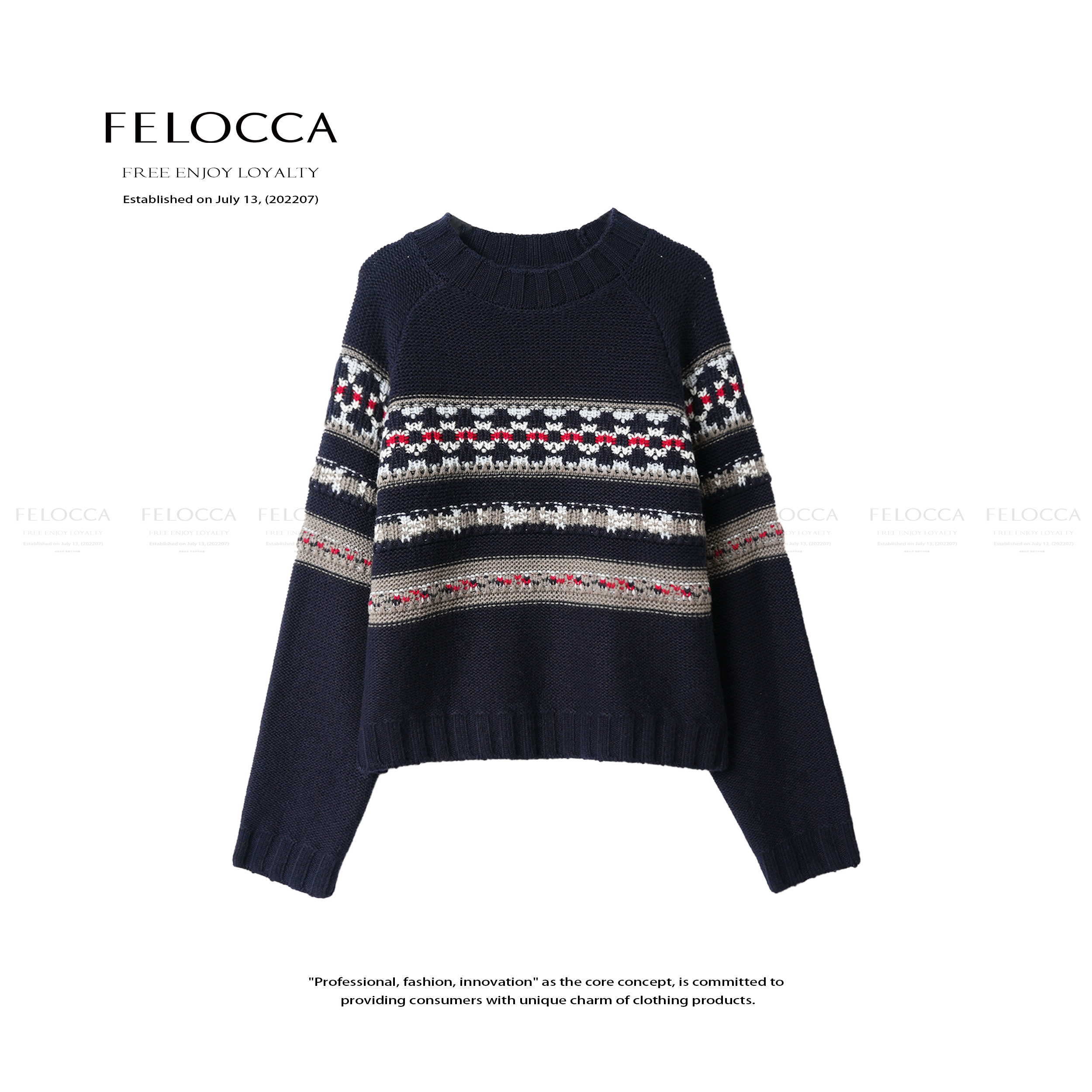 【FELOCCA】费尔岛针织复古风提花套头保暖毛衣25AMZ494
