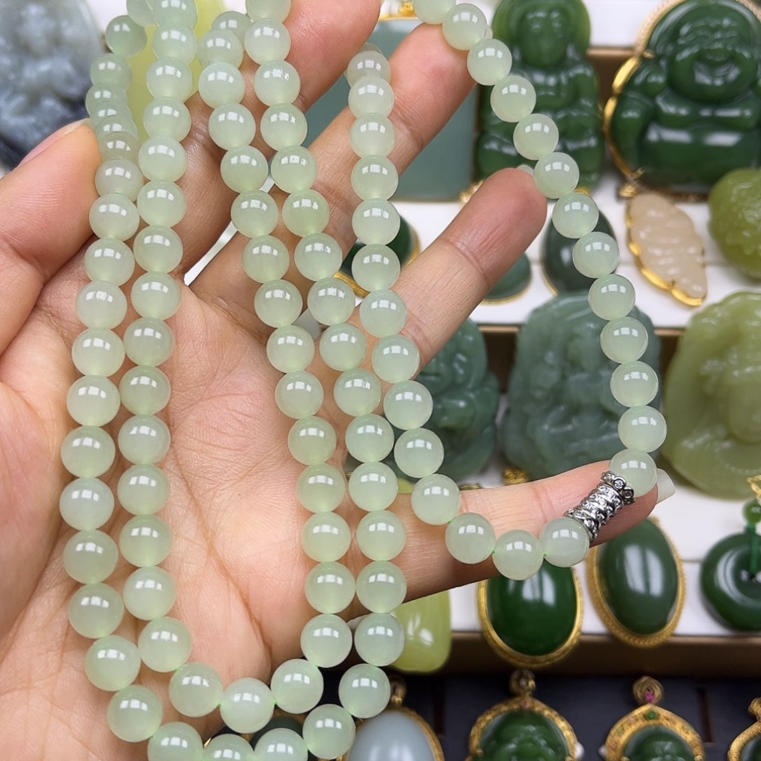 和田玉未镶嵌项链108颗卡8