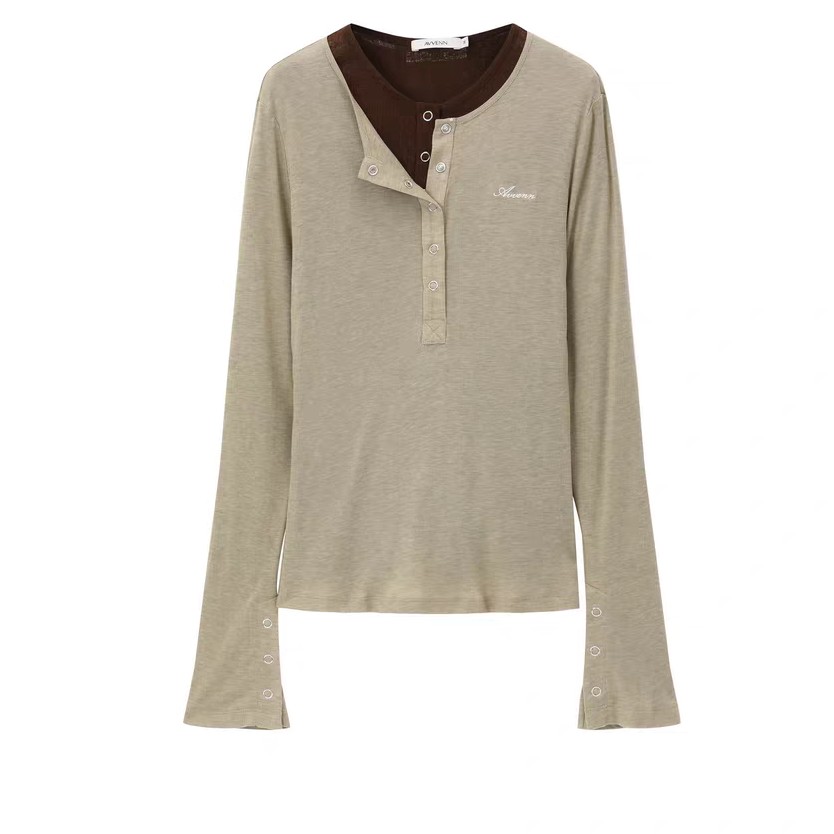 AVVENN设计师款真两件长袖拇指洞百搭上衣