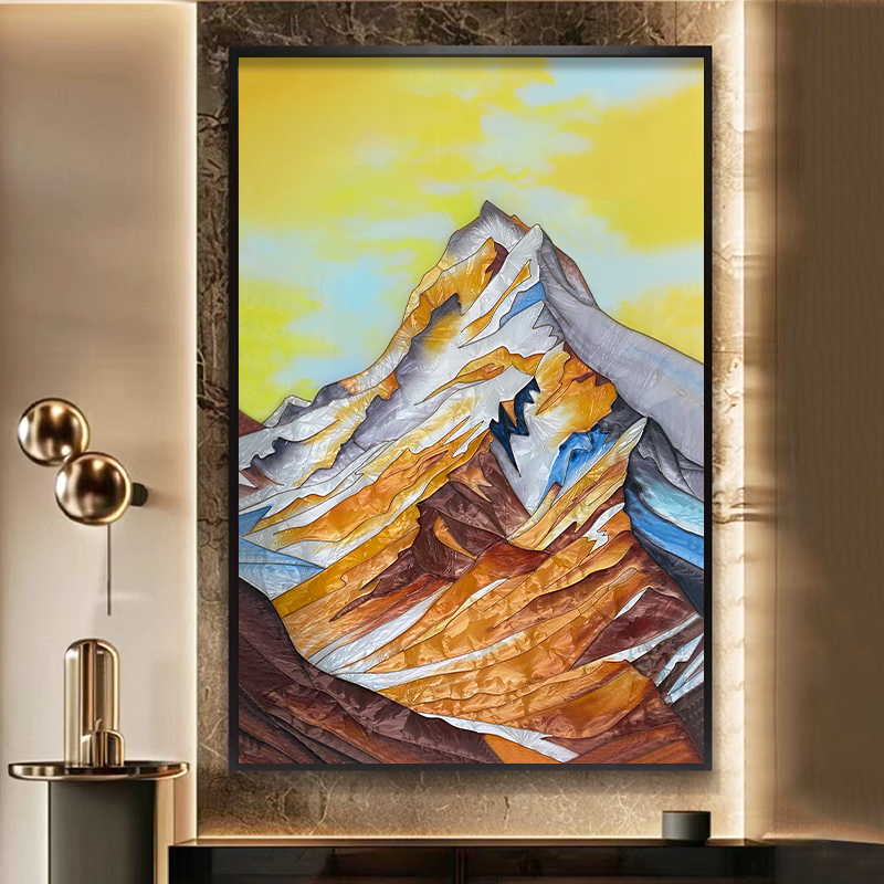 高端珐琅彩掐丝画客厅沙发背景墙装饰画立体艺术玻璃挂画福泽金山