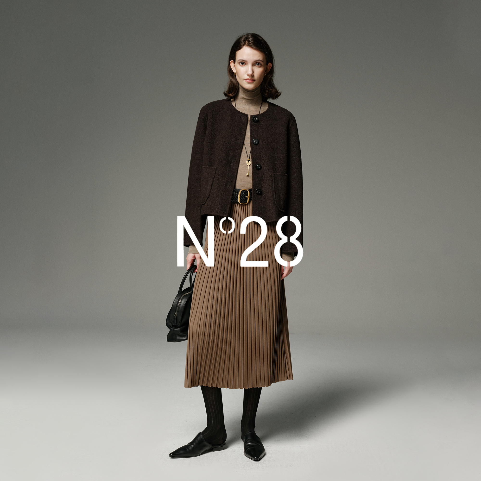 N°28a字百褶女秋季2025新款高级感显瘦垂感中长款裙子895382Q188