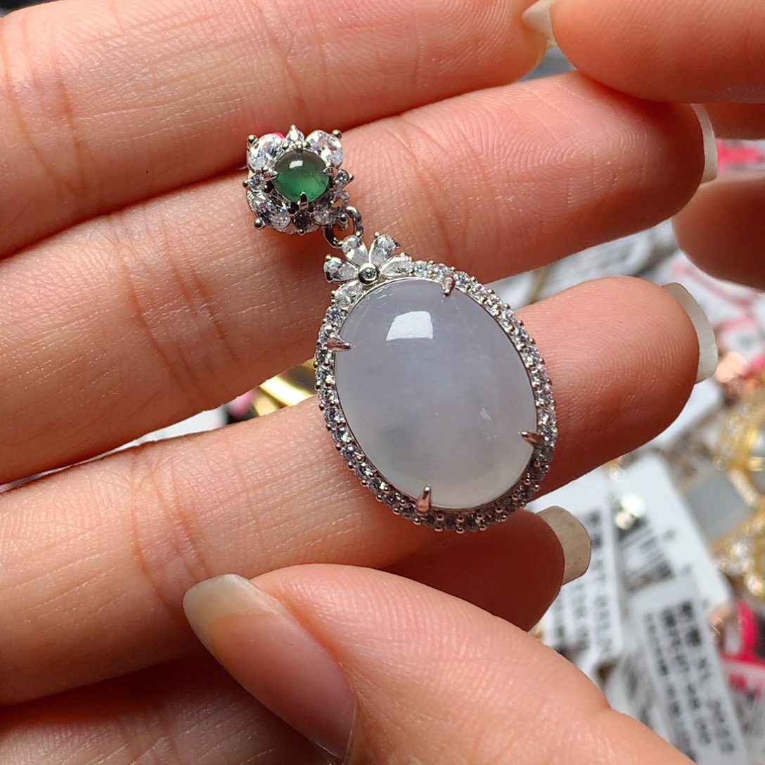 翡翠戒指银S925镶嵌天然翡翠吊坠