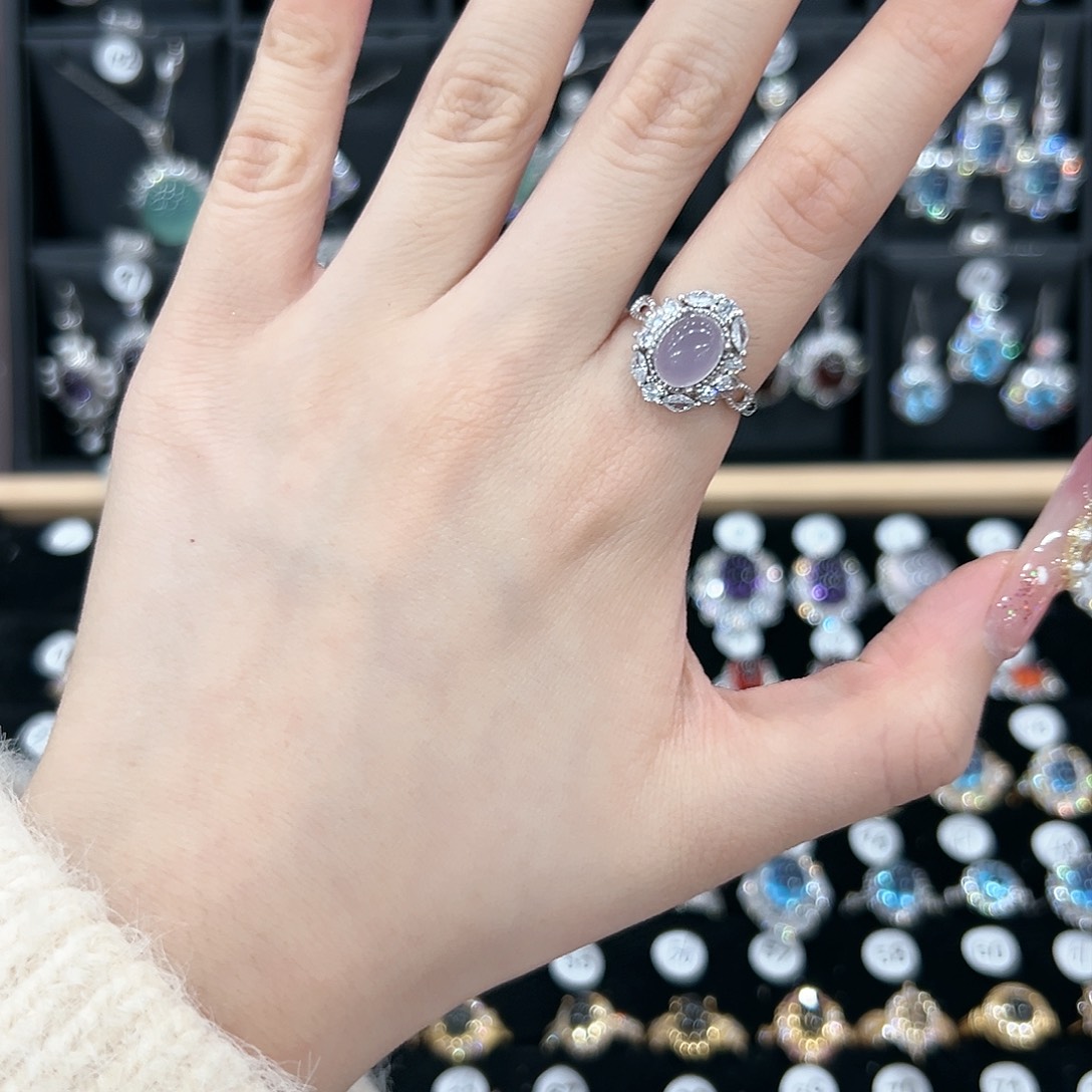 蛇纹石玉戒指银S925镶嵌