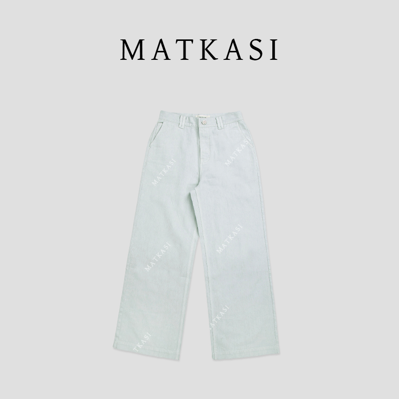 MATKASI 设计感时尚气质休闲百搭日常通勤浅蓝牛仔直筒裤