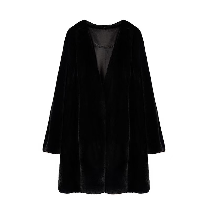 [黑翼.巴黎之夜]进口水貂V领水貂外套秋冬新款女装保暖外套