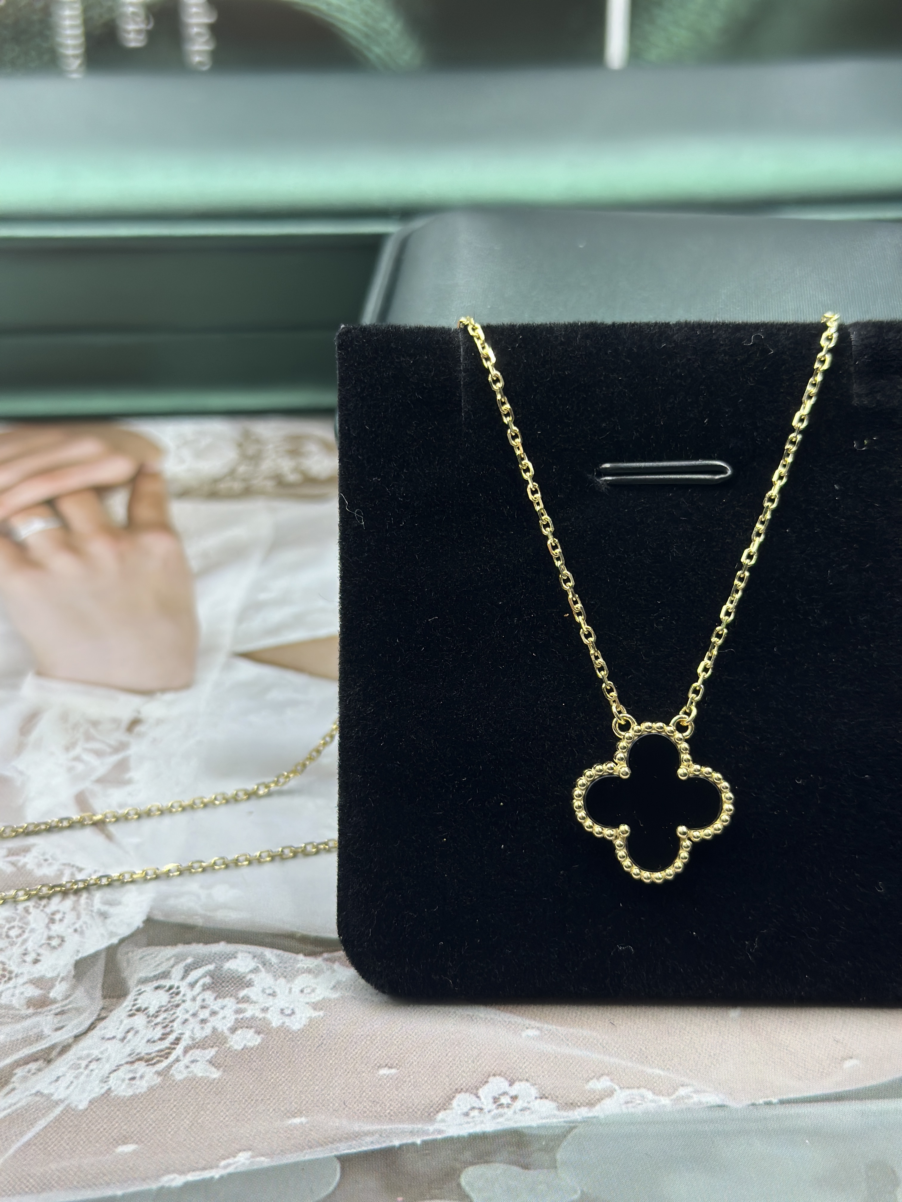 5.2克标准版18K黑玛瑙单花项链-中号-15mm-重金版