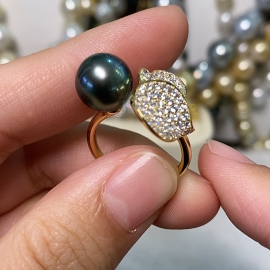 海水珍珠戒圈银S925镶嵌9-10