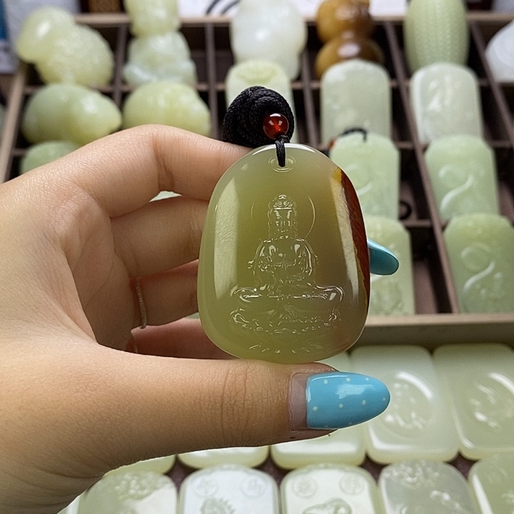 昆仑石双面观音牌