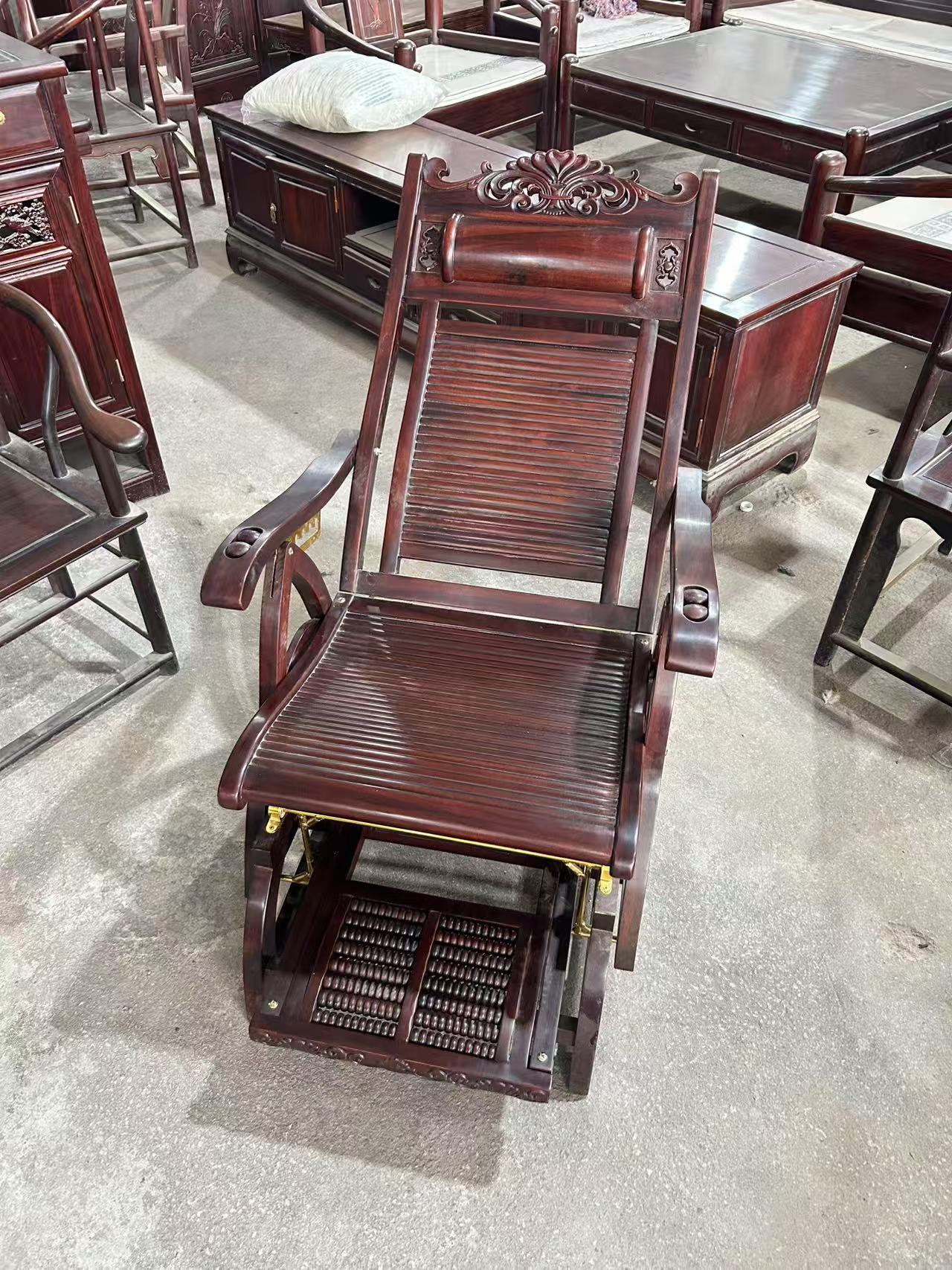 （单张）酸枝木 摇椅 可调节 可按摩 整装发货 赠垫子