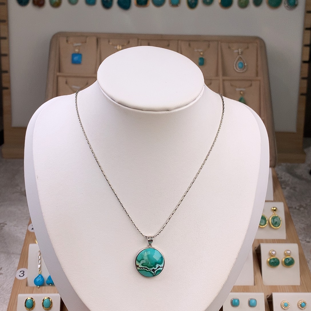 绿松石银S925镶嵌吊坠(不含链)