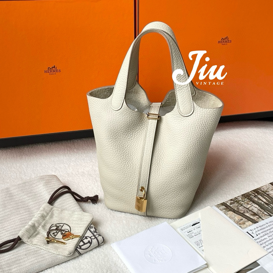 99新 Hermes/爱马仕 冰川白金扣18菜篮子B刻CJM12-1380