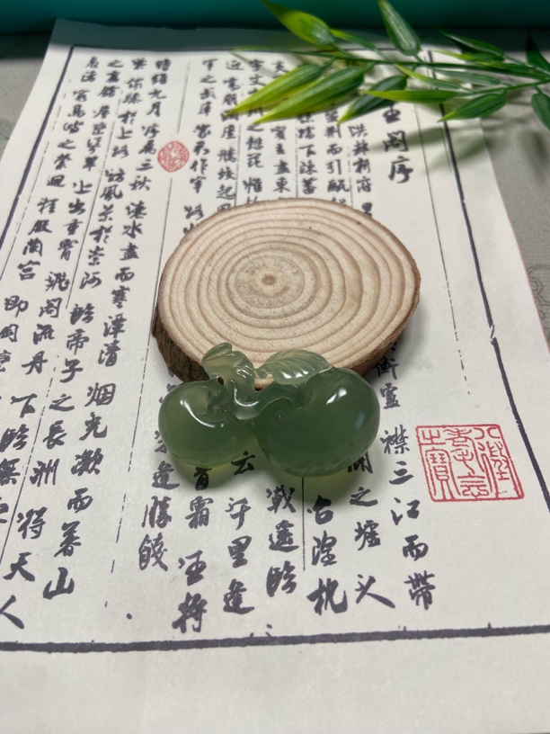 天然岫玉 苹果 手工雕刻玉石颈饰项链吊坠挂坠古风玉佩锁骨