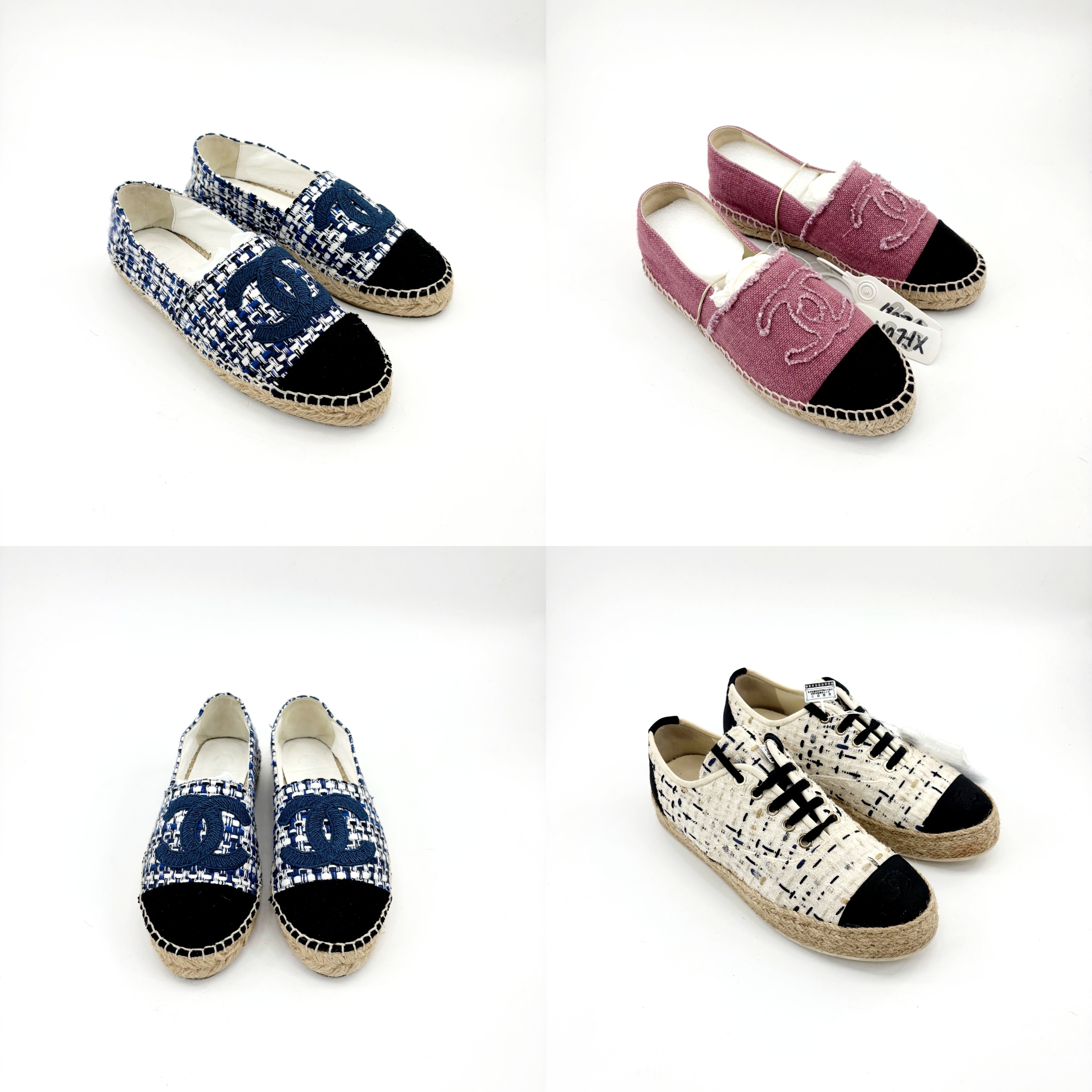 95新 Chanel/香奈儿 36/39码蓝色/树莓/黑色绑带编制渔夫鞋合集