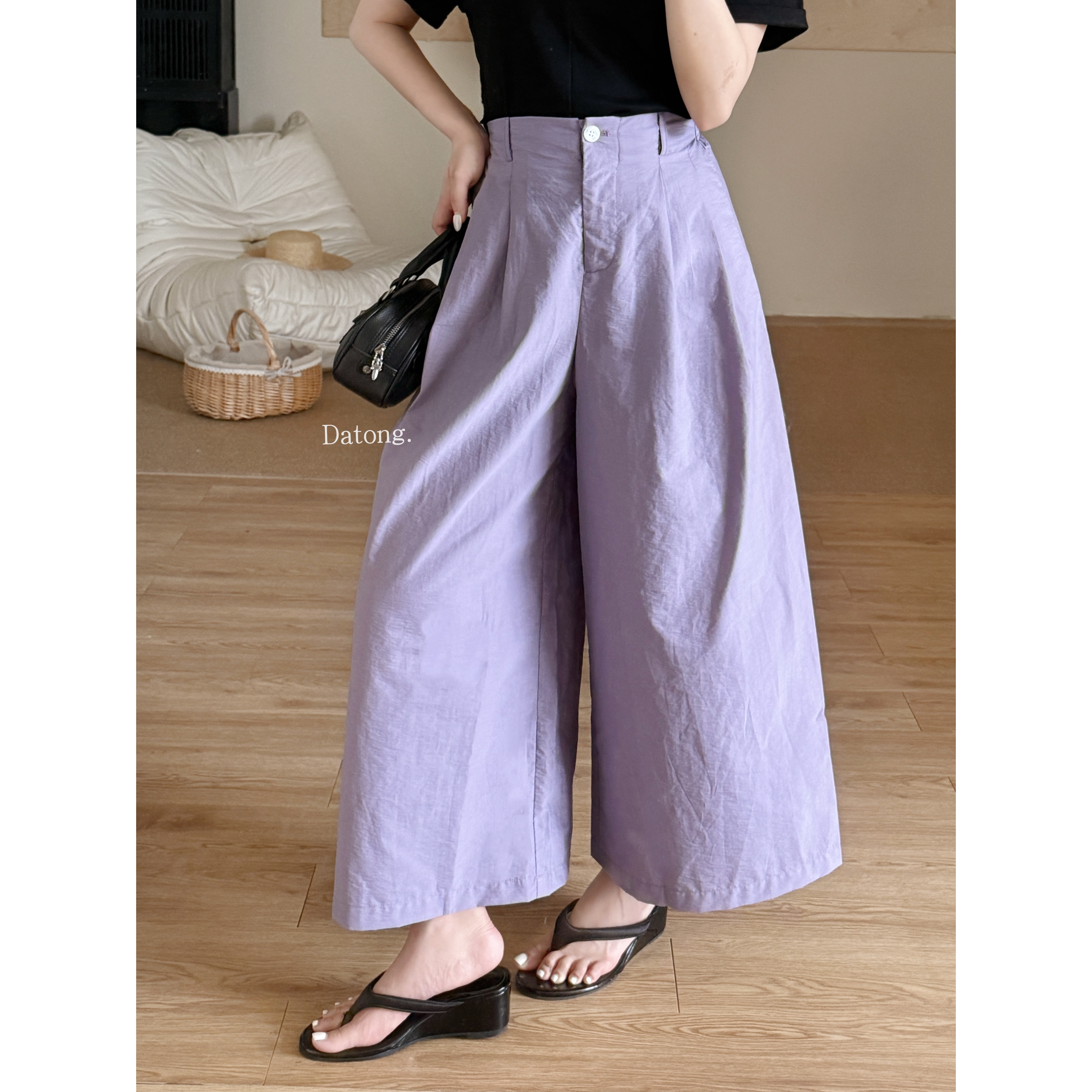 【Datong】夏季凉凉裤新款半松紧腰九分休闲裤裤阔腿