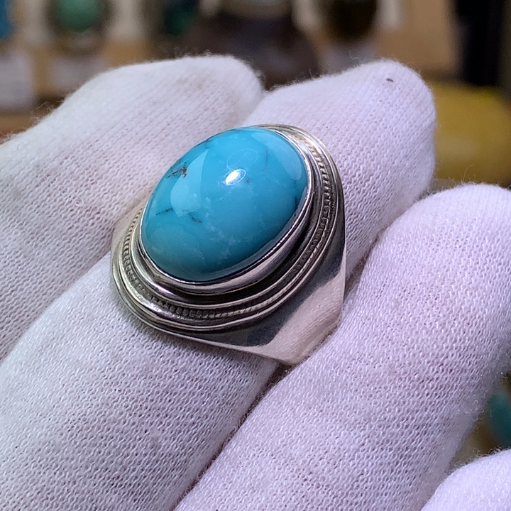 绿松石足银镶嵌戒指