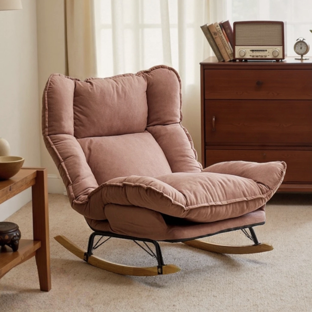 云朵摇椅 三折叠 摇椅法式中古单人位北欧客厅功能沙发轻奢摇摇椅