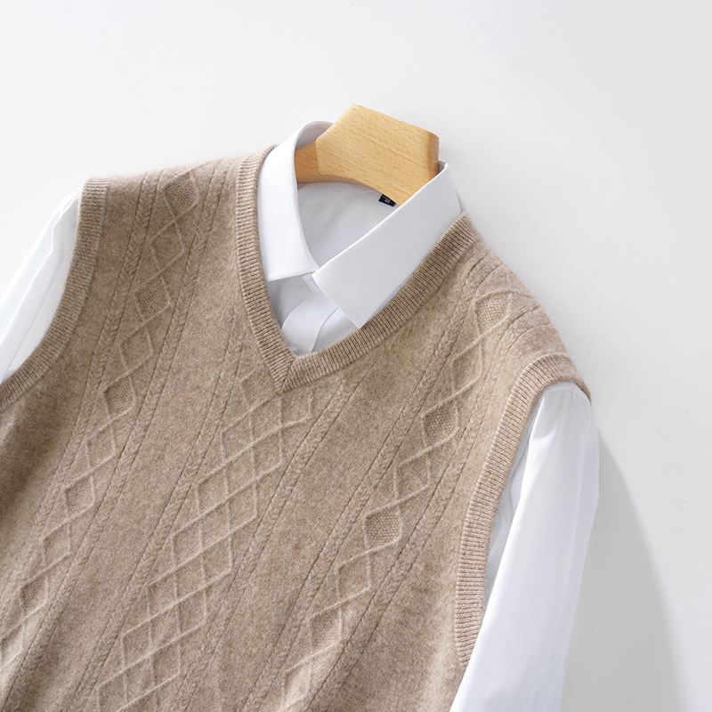 重工男士羊绒马甲菱形 V领百搭上衣