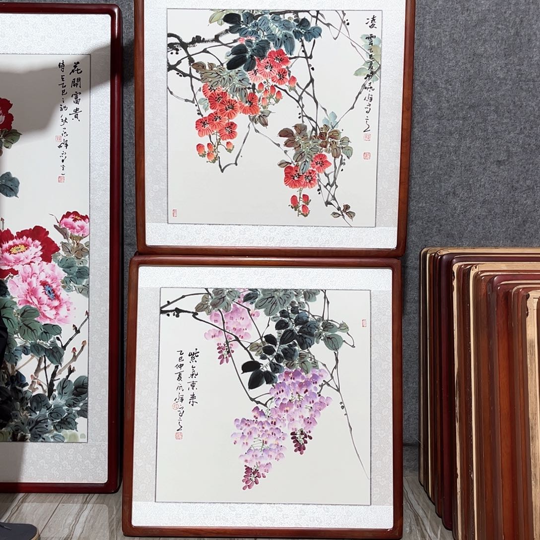 国画书画作品带框63×63