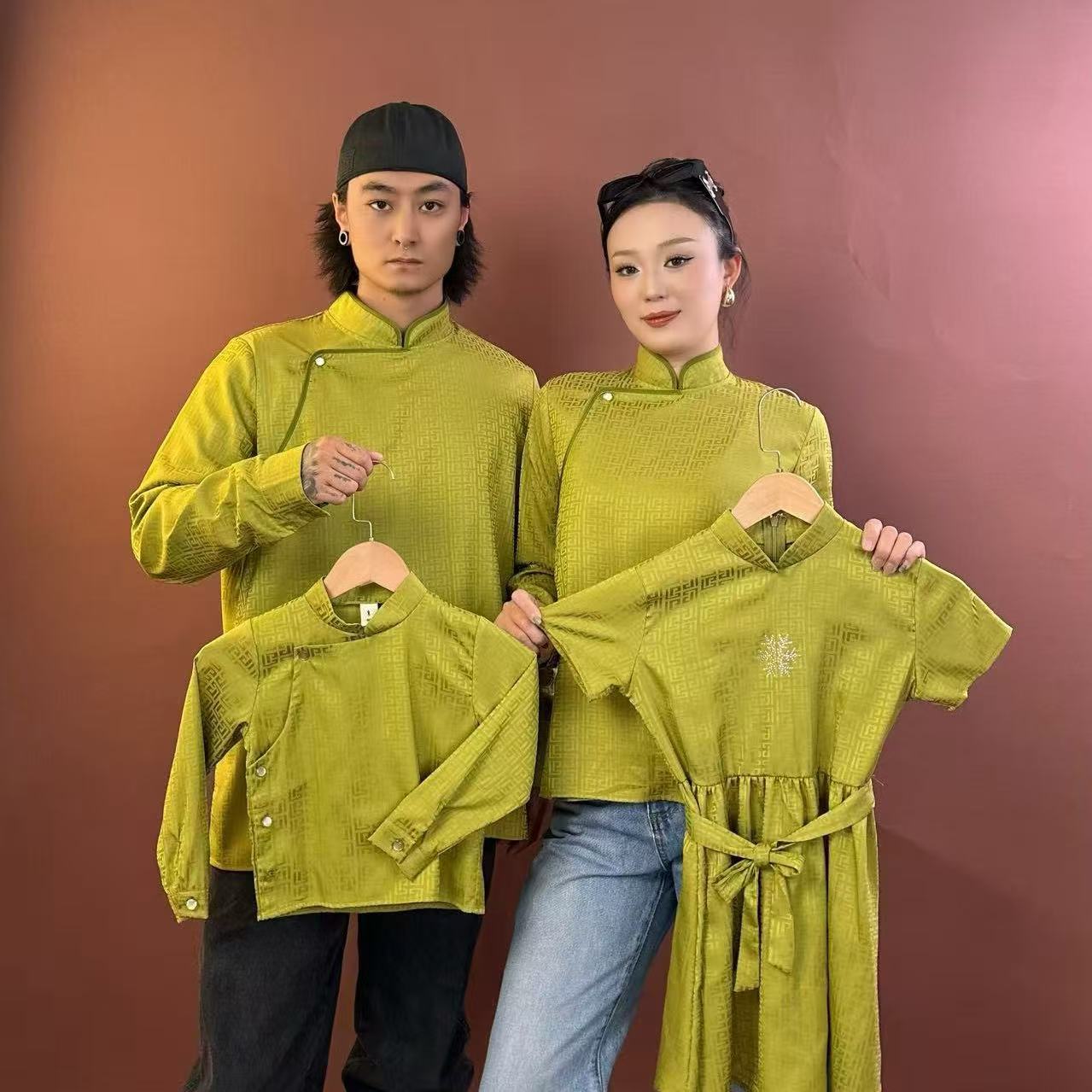 「paobi原创服饰」亲子款衬衫上衣立领&儿童裙子