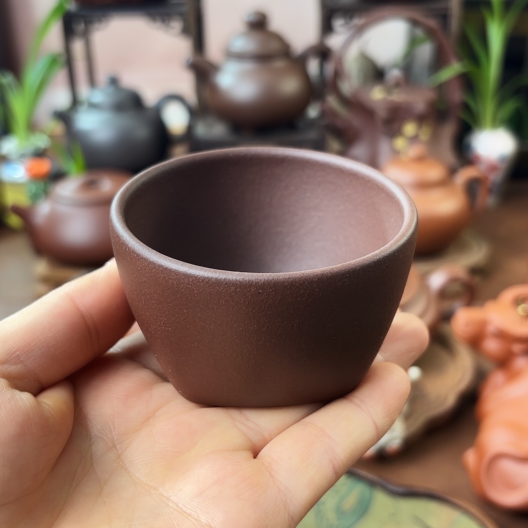 紫砂茶壶主人杯天圆地方杯紫泥90cc