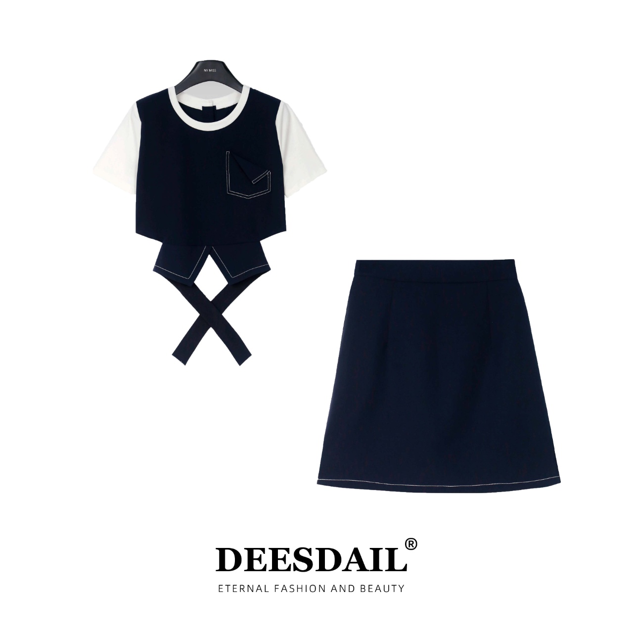 DEESDAIL设计师高档拼色上衣气质显瘦百搭轻奢套装女2025新款Z032